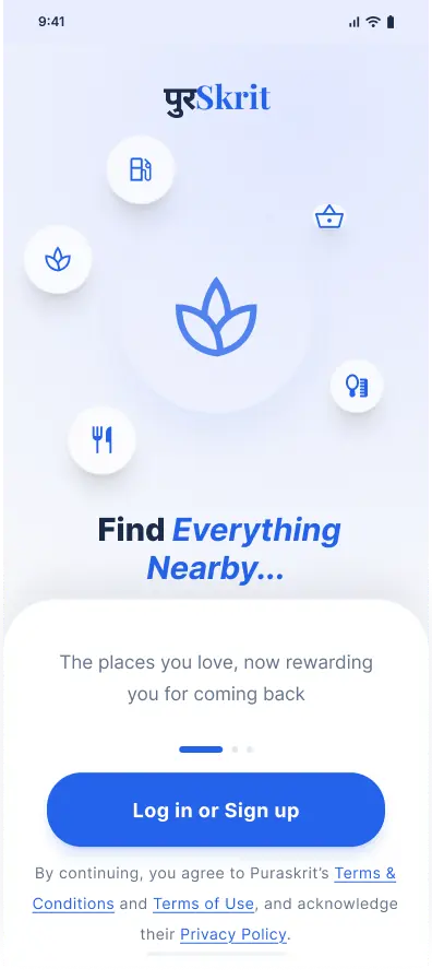 Puraskrit app welcome screen