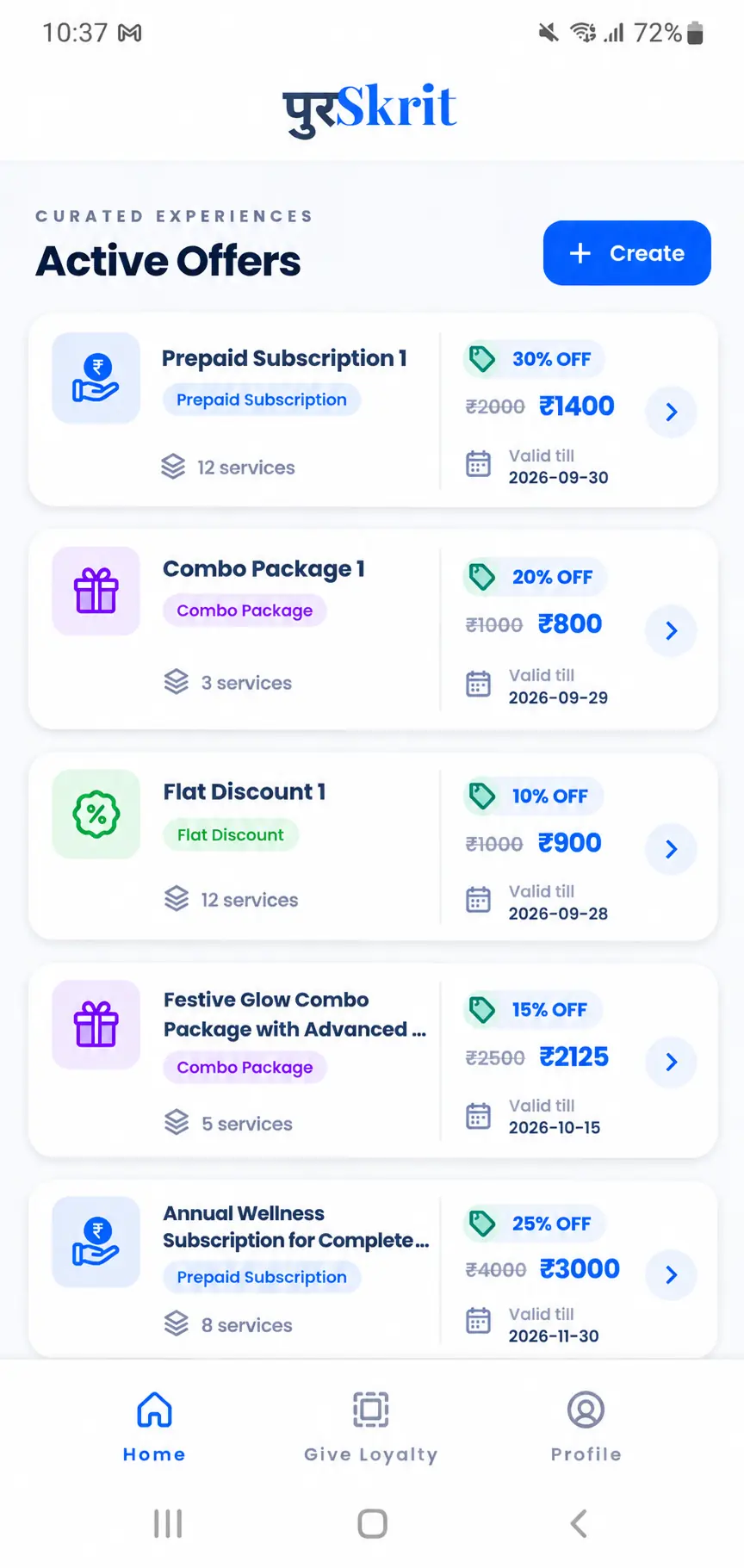Seller App list of active offers of all three types